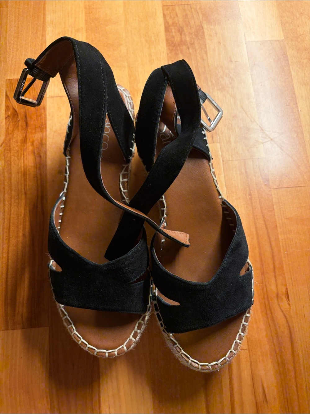 Franco Sarto Black Suede Espadrille Wedge Sandals
